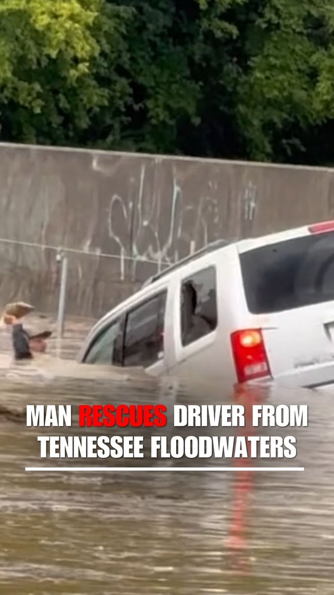 This hero used a rock to smash the window of an SUV to save a driver from rising floodwaters near Chattanooga, Tennessee.