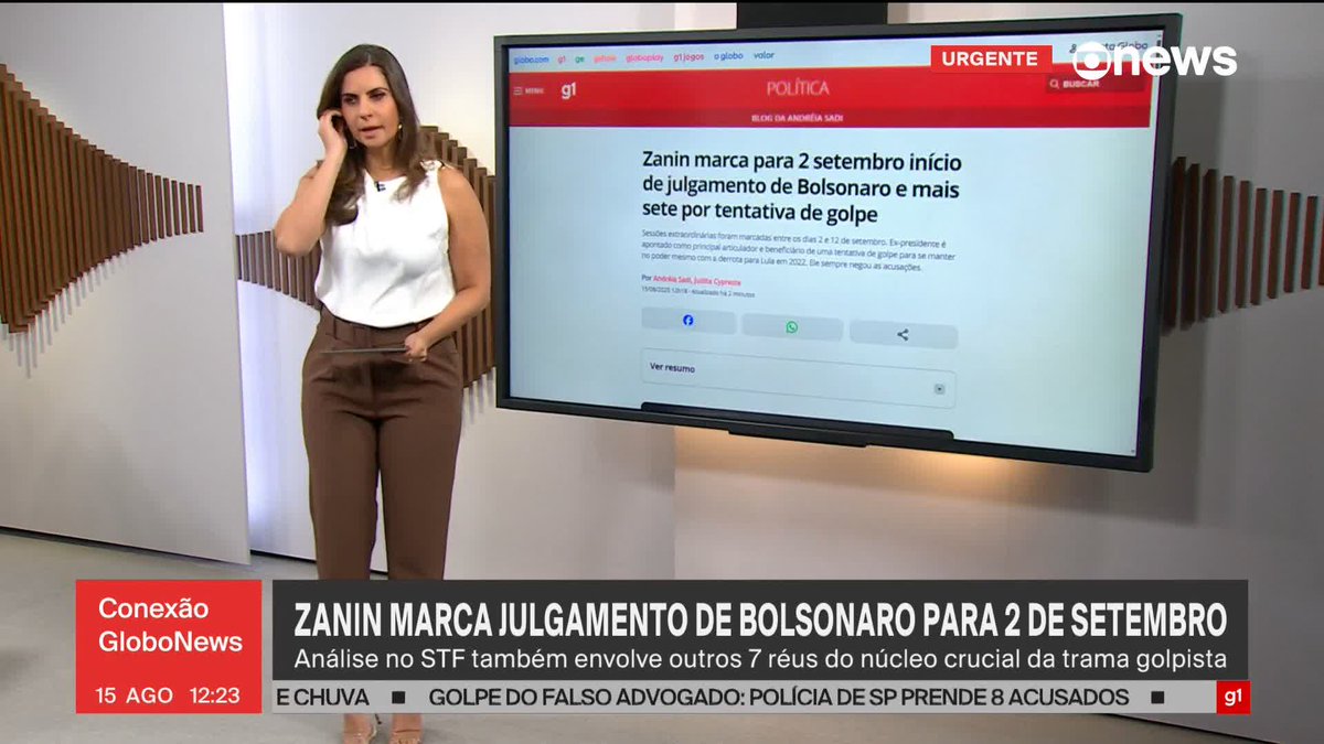 Apuração de Andréia Sadi: Zanin marca para 2 setembro início de julgamento de Bolsonaro e mais sete por tentativa de golpe. #ConexãoGloboNews ➡ Assista à #GloboNews: