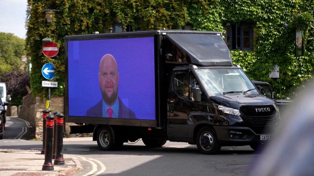 A van depicting a viral meme of JD Vance was seen driving through the UK town where the vice president and his family were vacationing. The stunt was organized by a British political group.