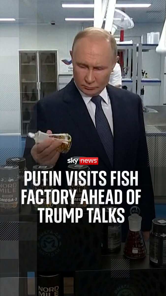 Russian President Vladimir Putin has made a pit-stop at a factory producing fish oil capsules, before his meeting with Donald Trump in Alaska. More on the upcoming Trump-Putin meeting: