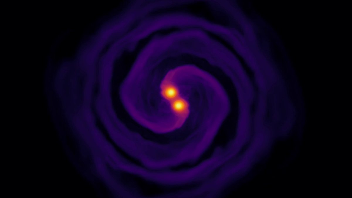 Merging stars ⭐ This computer simulation tracks the gravitational wave and density changes as two orbiting neutron stars collide. Learn how simulations like this set the stage for analyzing hypermassive neutron stars in the future: