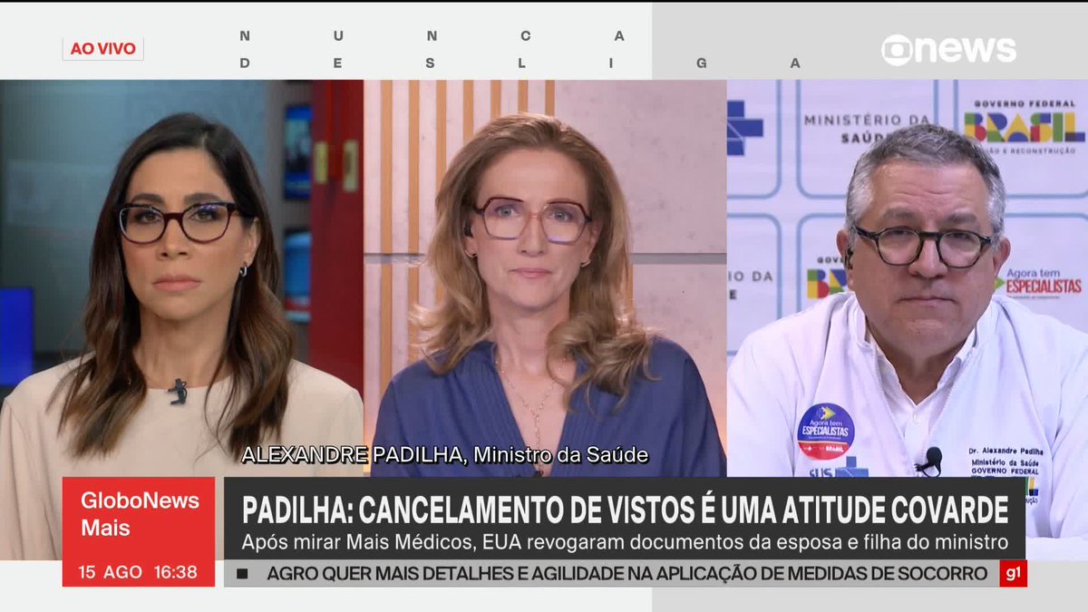“É um ato covarde que atinge uma criança de 10 anos, que atinge a minha esposa. (...) Qual o risco que uma criança de 10 anos representa para o governo americano?”, diz Alexandre Padilha. ➡ Assista ao #GloboNewsMais: #GloboNews