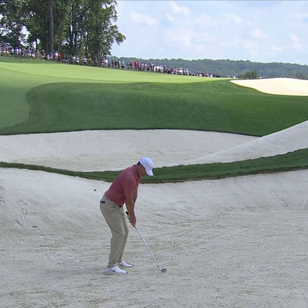 Rory McIlroy hits it to three feet from the fairway bunker 158 out. 🎯