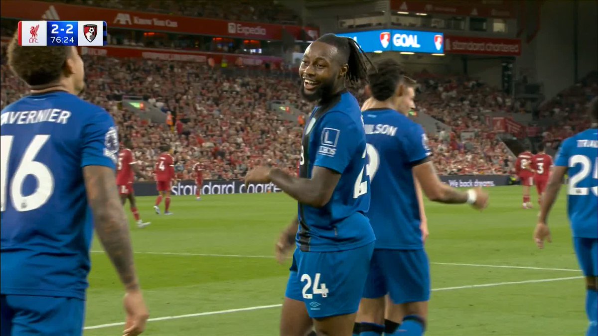 WOW! Antoine Semenyo with an incredible solo goal to equalise for Bournemouth at Anfield 😍⚡️