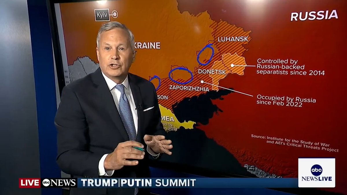 Military analyst Steve Ganyard breaks down the current map of Ukrainian front lines and the extent of Russian-controlled territory as President Trump and Russian President Putin meet in Alaska to discuss the war. Follow live updates:
