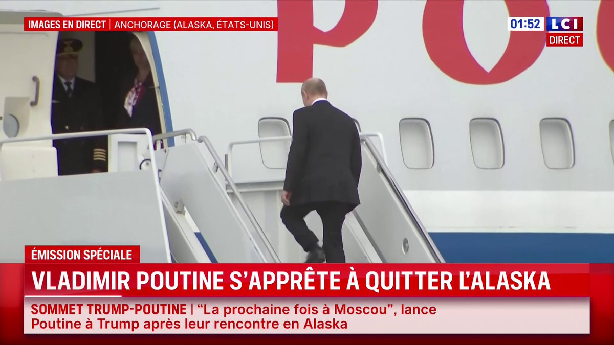 🔴 Rencontre Trump-Poutine en Alaska ▶️ Le président russe Vladimir Poutine repart d’Anchorage à bord de son avion après sa réunion avec Donald Trump