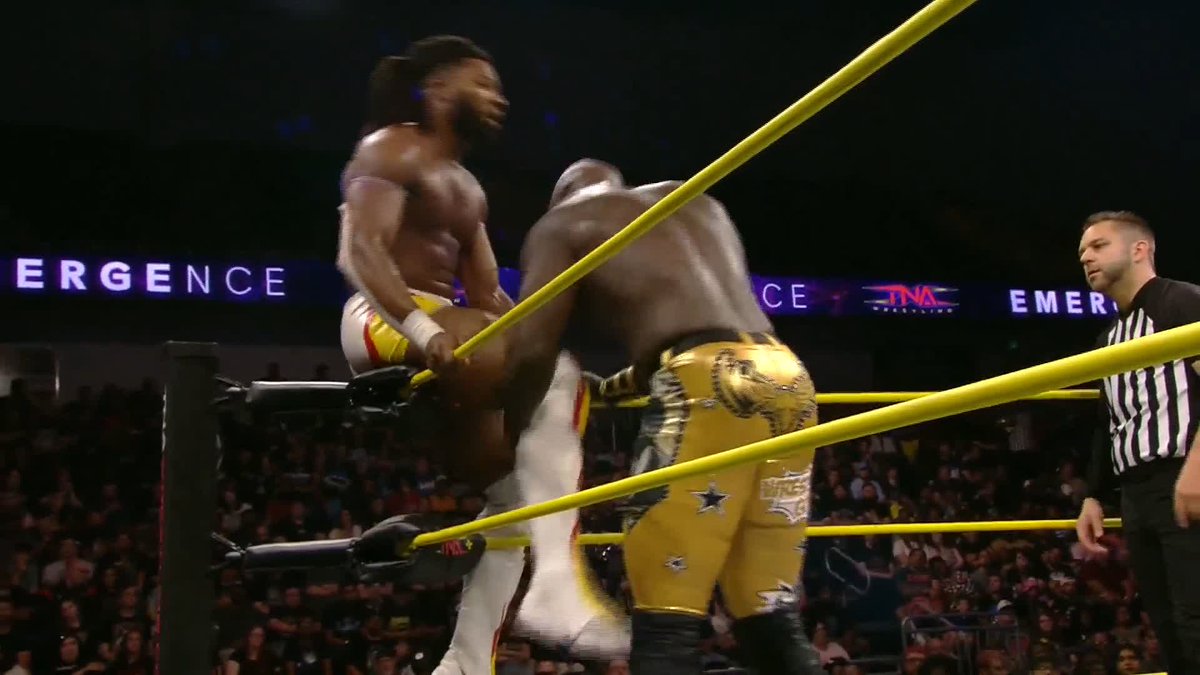 BOTH MEN DOWN! MOOSE™️ and Trick Williams are leaving it ALL in the ring for the TNA World Championship on the road to #TNABoundForGlory! Watch #TNAEmergence LIVE on TNA+:
