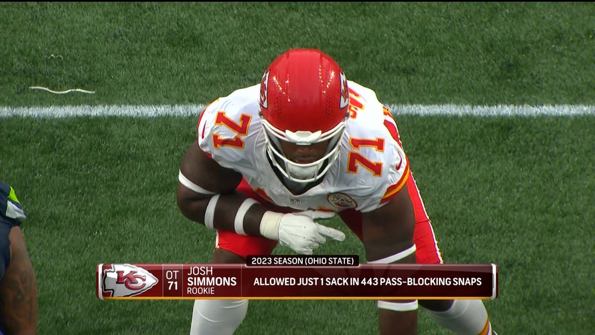 All 11 snaps from Josh Simmons second game at left tackle for the Kansas City Chiefs (4k).
