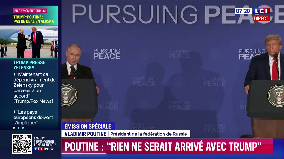 🔴 Poutine sur la guerre en Ukraine : "Rien ne serait arrivé avec Trump" ▶️ "Le président Trump dit que s'il avait été président à l'époque, la guerre n'aurait pas eu lieu. Je pense qu'il a raison", a déclaré Vladimir Poutine lors de la conférence de presse.