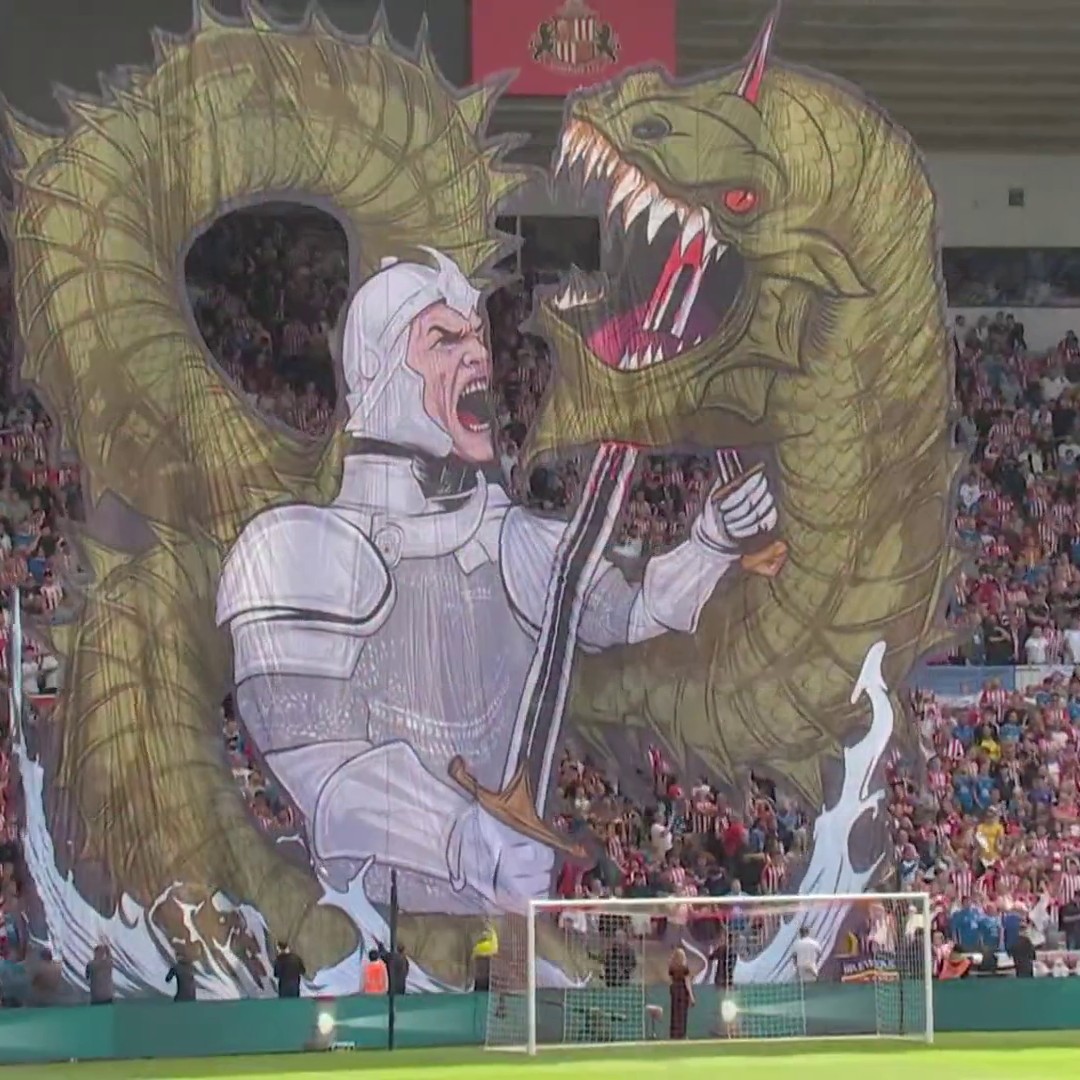 What a sight. 😳 Sunderland fans display an incredible tifo to mark their return to the Premier League after eight years away.