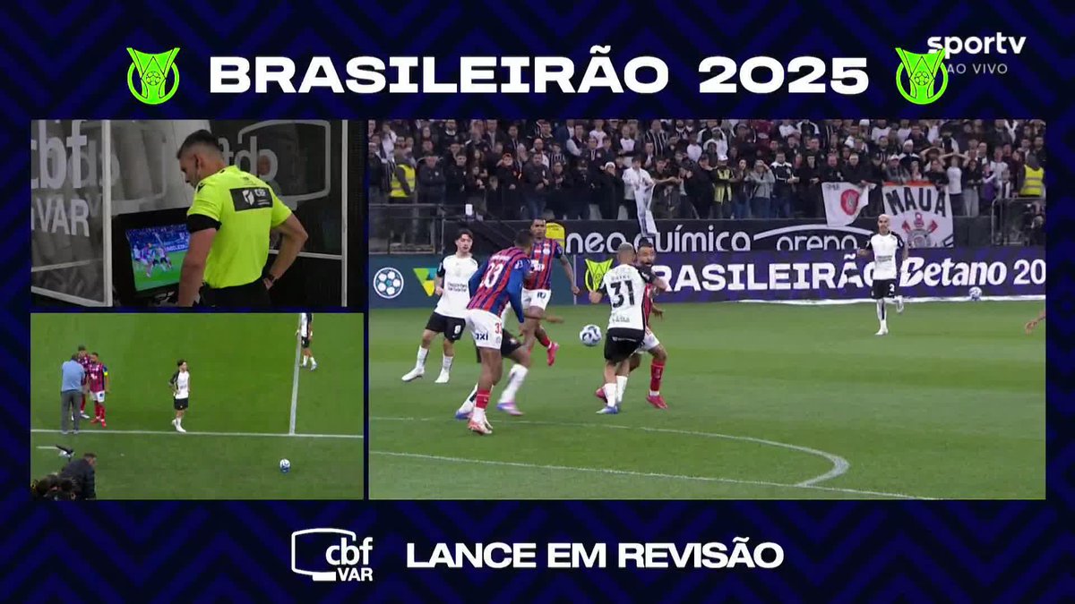O lance do gol anulado do Corinthians. Toque de mão de Kayke. 🎥 sportv | ge
