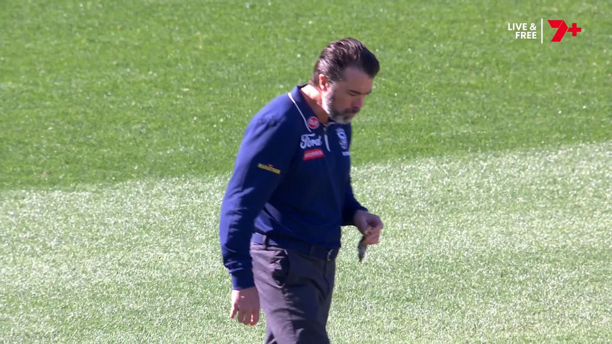 Chris Scott shaking his head at the surface pre-game 😂 #AFLSwansCats