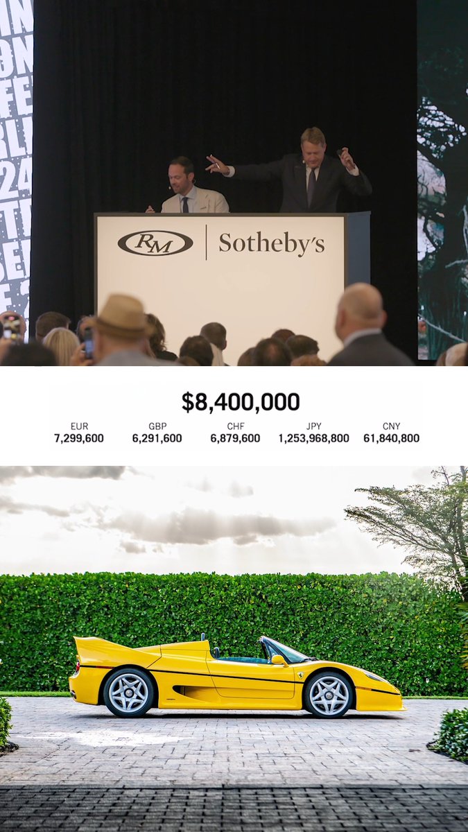 SOLD: $9,245,000 USD! Smashing the previous world record, the 1995 Ferrari F50 has found a new home at RM Sotheby's Monterey auction. #RMMonterey #RMSothebys #Ferrari #F50 #MontereyCarWeek