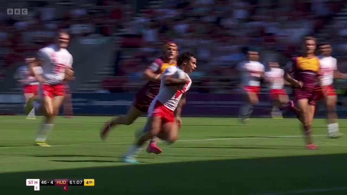 🗣 "St Helens running away with it now!" More Tristan Sailor magic to take Saints to the 50-point mark against Huddersfield. 😲 Watch LIVE on BBC iPlayer and BBC Two. Listen to commentary on BBC Sounds. #BBCRL