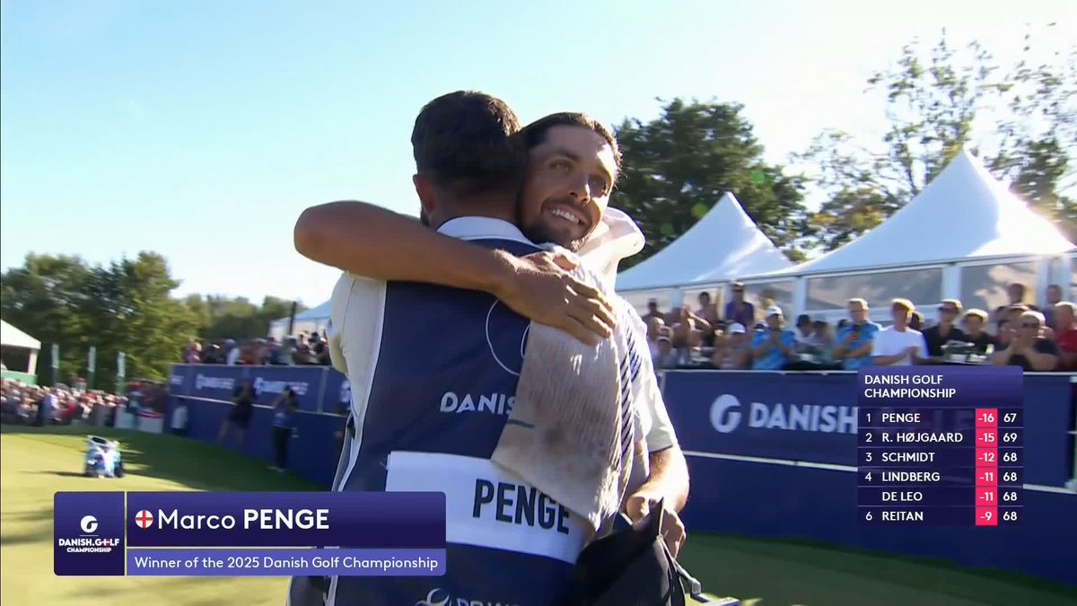 The moment England's Marco Penge beats home favourite Rasmus Hojgaard to the Danish Golf Championship by one shot 👏