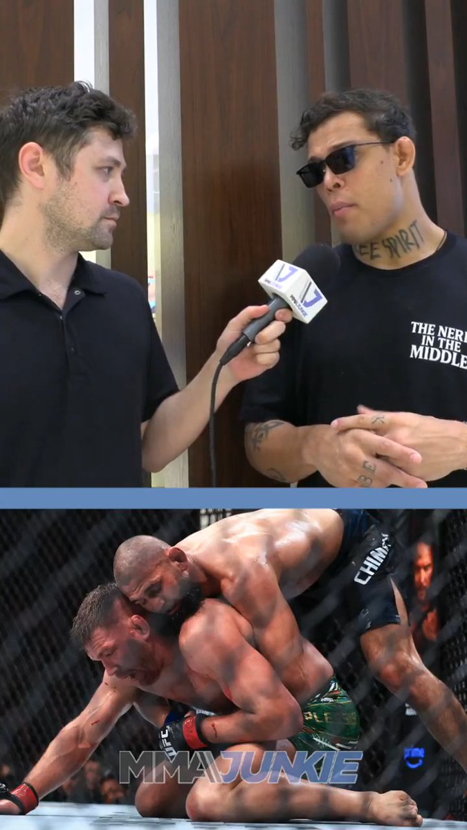 Caio Borralho says he's the only one with answers to Khamzat Chimaev's grappling system after his #UFC319 title win. "I'm the one that has an advantage to beat him, because I know exactly what he's doing." (via Mike Bohn)