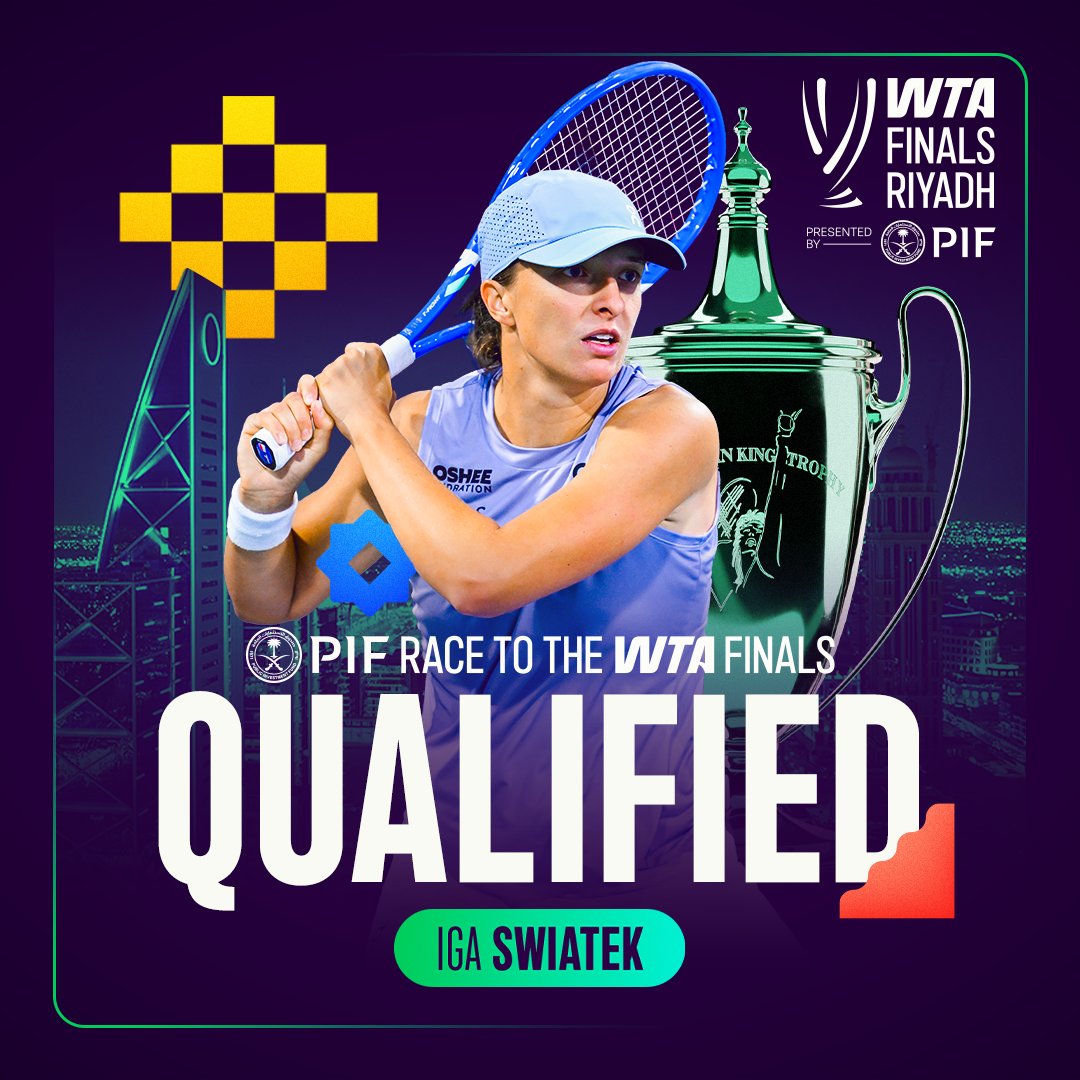 Ready to perform on the ultimate stage! 🤩 Iga Świątek is the second player to officially secure her place at the #WTAFinalsRiyadh through the PIF Race to the WTA Finals, officially securing her spot in Riyadh 🎟