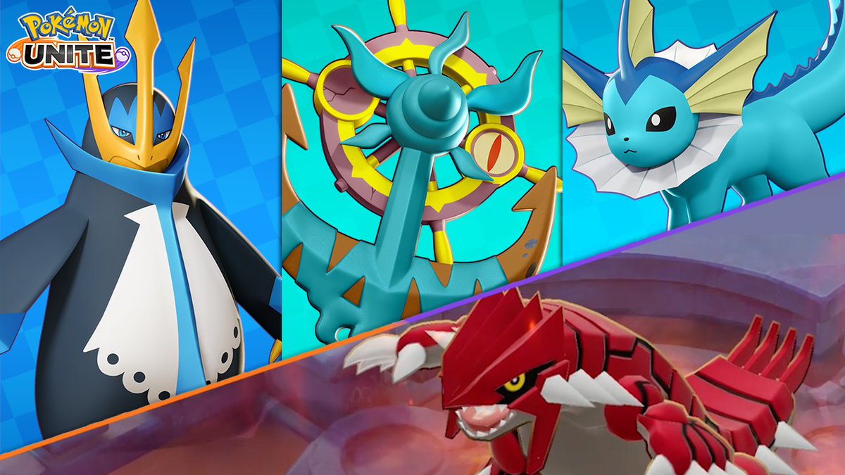 『ポケモンユナイト』に、エンペルト・ダダリン・シャワーズの参戦が決定！ エンペルトは9月19日（金）に参戦！ さらに、9月4日（木）よりグラードンが「テイア蒼空遺跡」に登場予定！ #ポケモンユナイト #PokemonWorlds