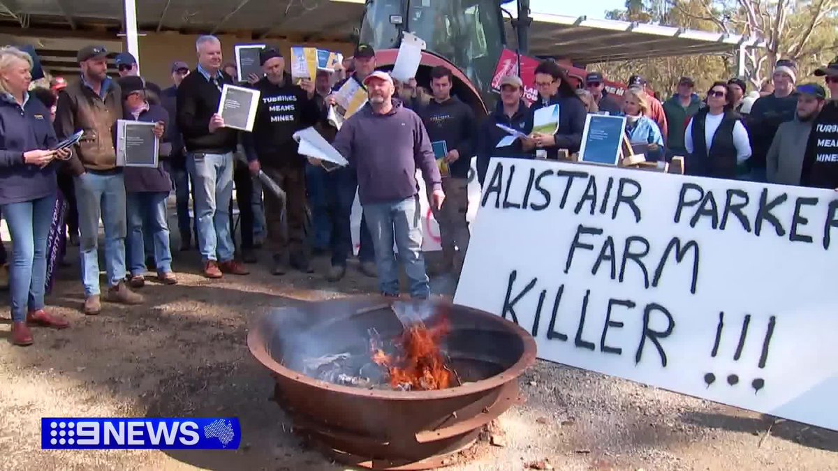 Frustrated farmers in a tiny Wimmera town have set fire to information packs from the Victorian government, in a show of defiance. Their reaction, stressing a “hard no” to plans for massive renewable energy transmission lines through their land. #9News