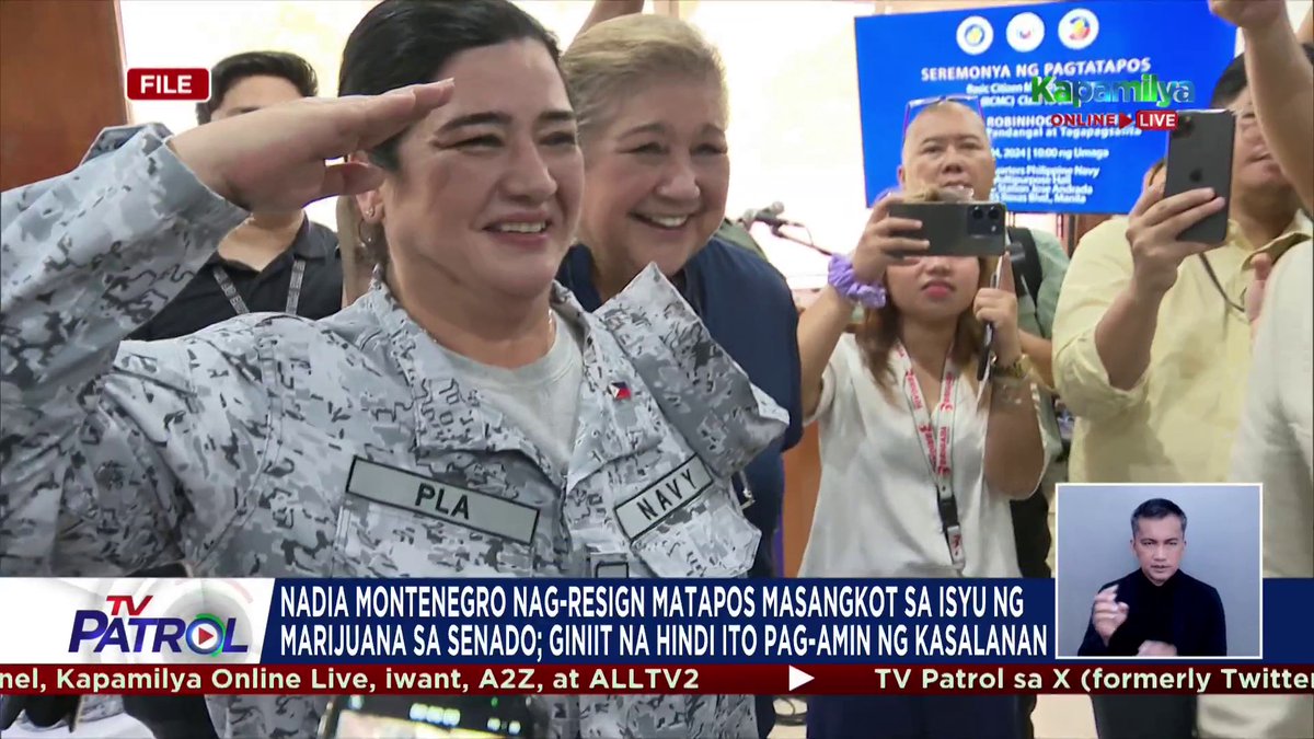 Nag-resign na sa kaniyang trabaho sa Senado ang aktres na si Nadia Montenegro matapos masangkot sa isyu ng umano'y staff na nag-marijuana sa gusali ng Senado. Pero giit niya, ang kaniyang pagbibitiw ay hindi pag-amin ng kasalanan. Nauwi naman ang isyu sa sagutan ng sulat ng mga lider ng Senado.