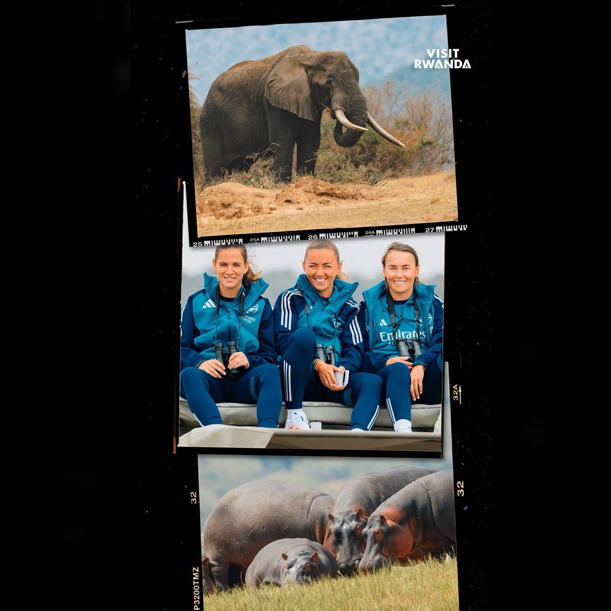 Exploring the land of a thousand hills 🌄 Gunners trio Katie McCabe, Caitlin Foord and Laia Codina went to Rwanda to experience a Big Five safari at Akagera National Park, and take part in a coaching clinic with women's youth footballers at Amahoro Stadium. 🤝 Visit Rwanda
