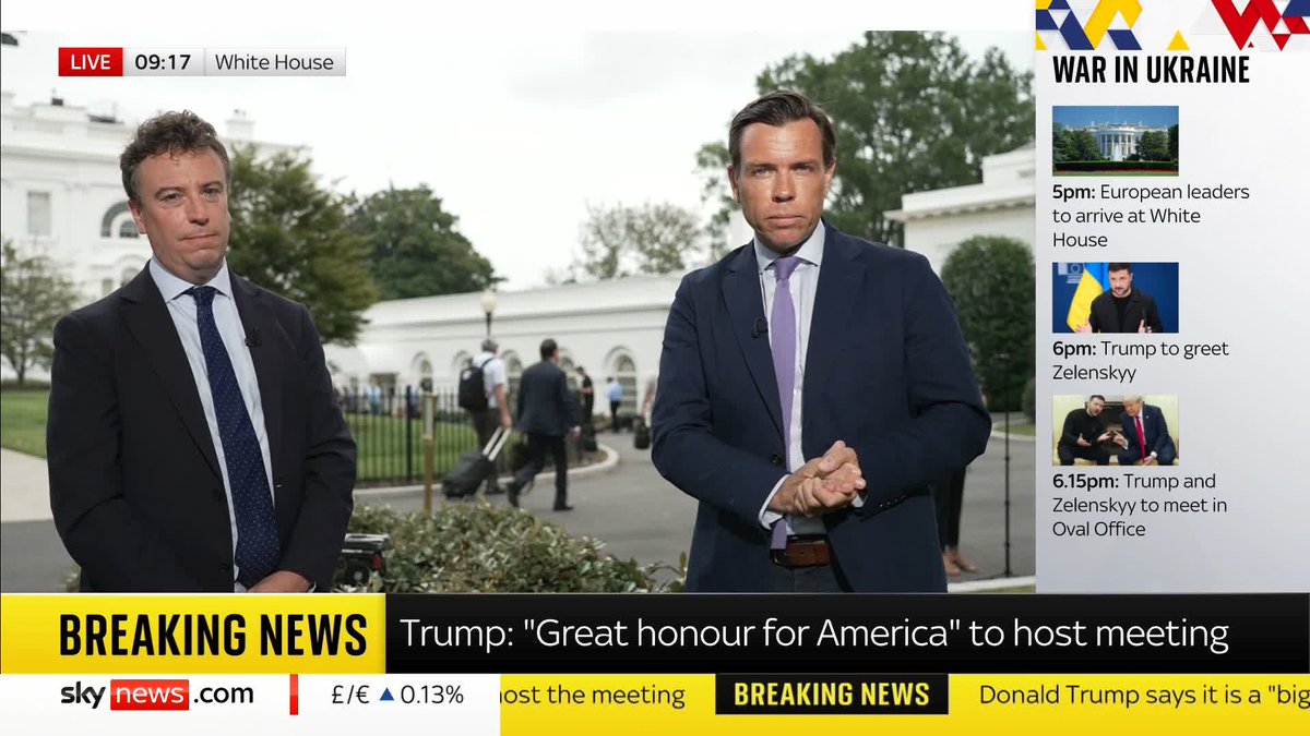 Donald Trump has posted on social media, calling today a "big day at the White House" and saying it is a "great honour for America" to be hosting European leaders. Analysis from Mark Stone and Sam Coates Sky ⬇️ Latest 🔗 📺 Sky 501 and Freeview 233