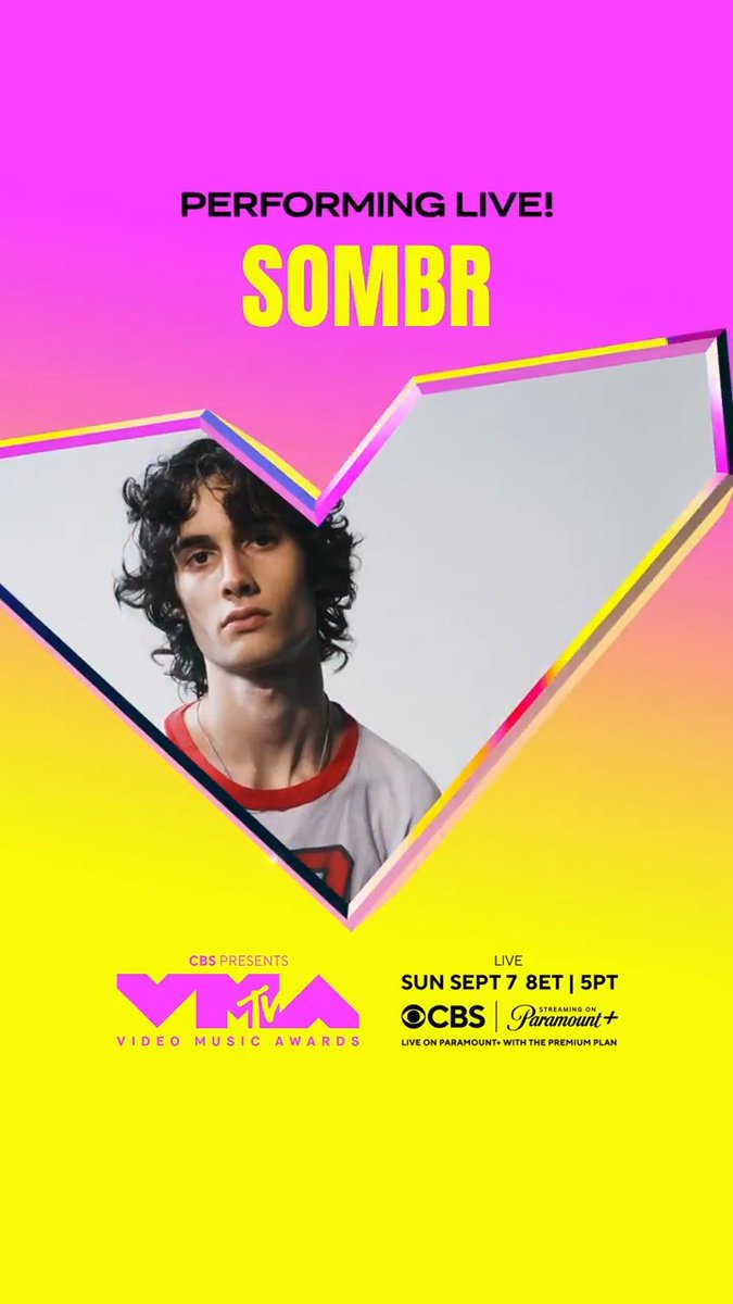 #sombr is making his #VMA debut! ❤️‍🔥 And we're counting the hours from 12 to 12 until he takes the stage! Don't miss a moment – live September 7 on CBS and Paramount+!