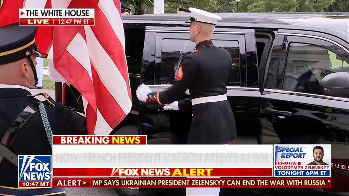 NOW: French President Emmanuel Macron arrives at the White House for talks with Trump and Zelenskyy.