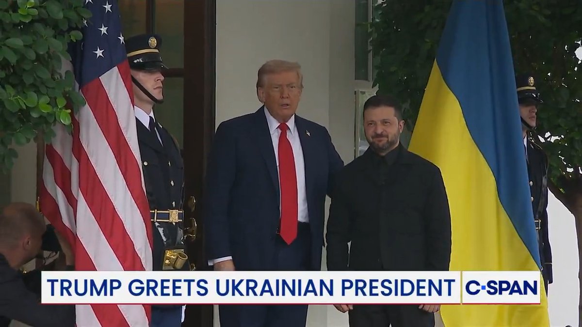 President Trump greets Ukrainian President Zelensky at the White House.