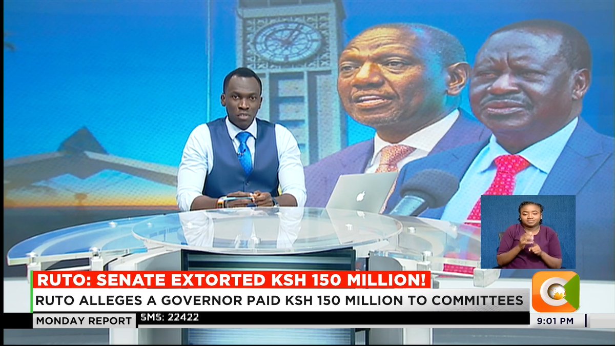 Ruto: Senate Extorted Ksh 150 Million! President William Ruto warns MPs of arrest over extortion Ruto alleges a governor paid Ksh 150 million to committees Raila urges MPs to focus on oversight, not bribes Remarks spark anger among majority of lawmakers #CitizenMondayReport