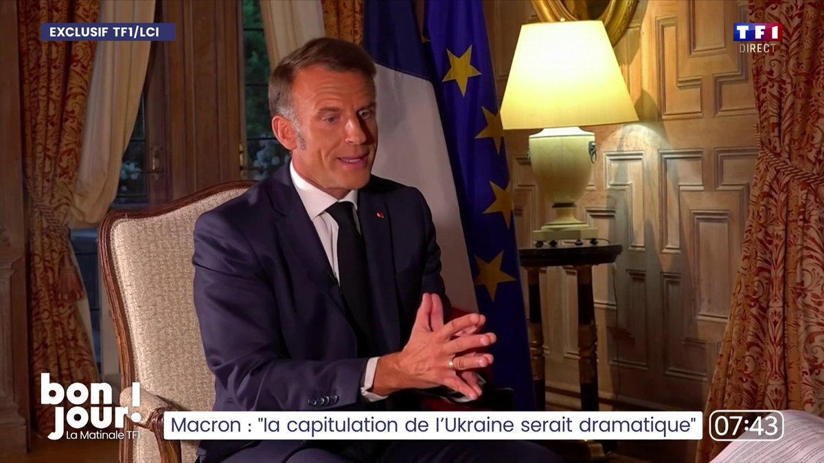 🔴 Interview exclusive d’Emmanuel Macron sur TF1/LCI 🗣️ "Si cette paix devait être une capitulation de l'Ukraine, elle serait dramatique pour les Ukrainiens, les Européens (...) et ce serait l'effondrement de l'ordre international que nous avons construit depuis 70 ans."