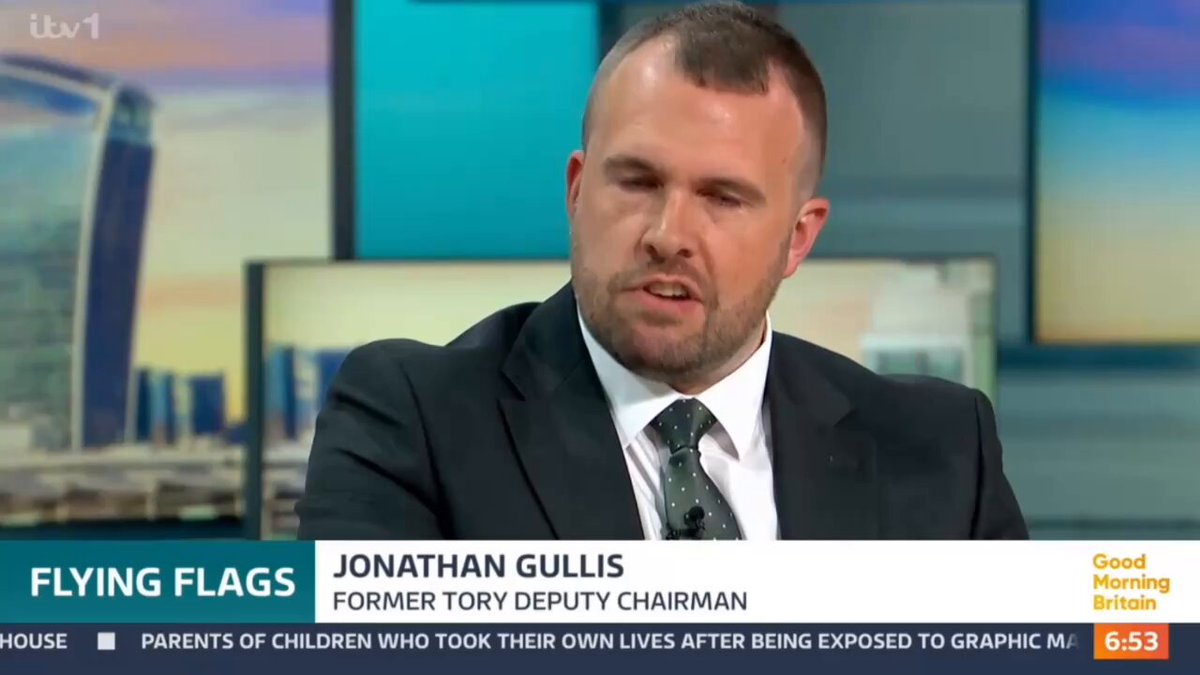 Jonathan Gullis, "I'm sick of seeing the Palestine flag all over the place, even in Stoke-on-Trent (where he was an MP)" Adil Ray, "Why?" Jonathan Gullis, "This is not Palestine, this is the United Kingdom. In this country, our flag should be flying and our flag only" Adil Ray, "In Birmingham we celebrate St Patricks Day and the Irish flag is flown" Jonathan Gullis, "People can wave flags, but on flag poles if people want to show their patriotism with the Union Jack that's fine by me" Adil Ray, "We have the Ukraine flag on flagpoles" Jonathan Gullis, "That's a different separate argument"