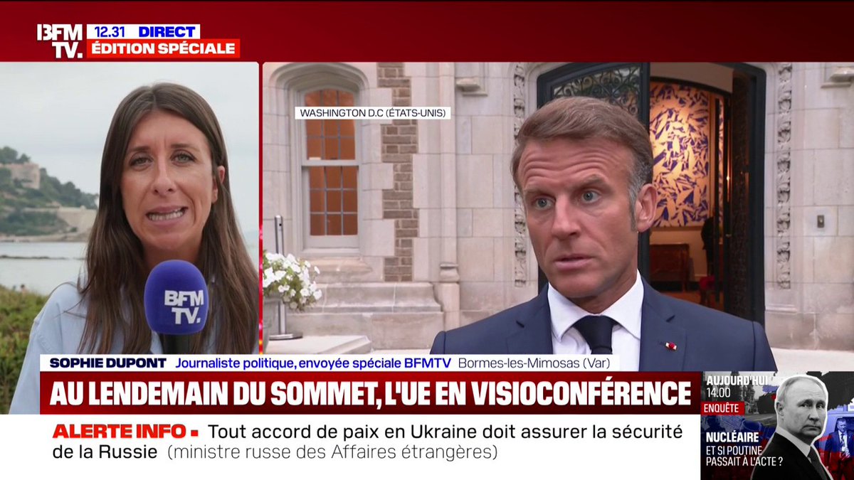 De retour de Washington, Emmanuel Macron a regagné le fort de Brégançon, où il participe à une réunion de la "Coalition des volontaires" alliés de l'Ukraine par visioconférence