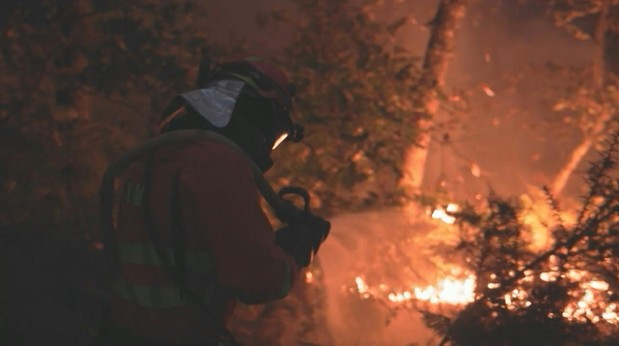 VIDEO: 🇪🇸 Spanish firefighters battle Galicia fire Firefighters are trying to control wildfires that have been raging throughout the country's west and northwest for over a week, with more than 343,000 hectares of land now destroyed this year