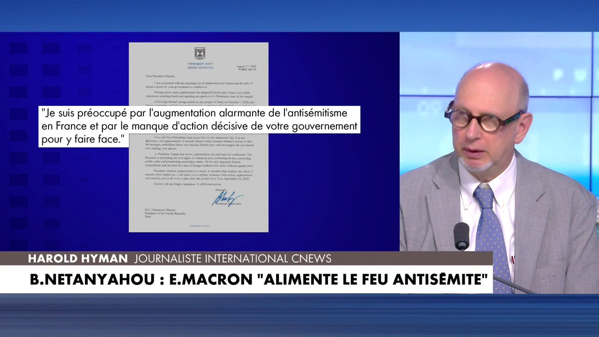 Benjamin Netanyahou a écrit une lettre à Emmanuel Macron, que CNEWS a pu se procurer. Les explications d'Harold Hyman. #Punchline