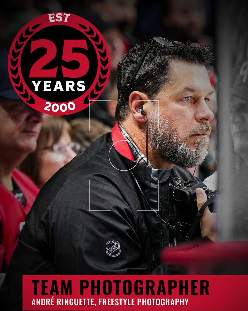 There are a whole lot of memories captured in 25 years of photographs 📸 In honour of #WorldPhotographyDay we're shining the spotlight on André Ringuette who celebrated 25 years as the #Sens Team Photographer this past season! #GoSensGo | FreestylePhotography