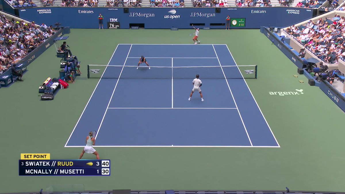 No slowing down for Swiatek and Ruud! They take the first set 4-1.
