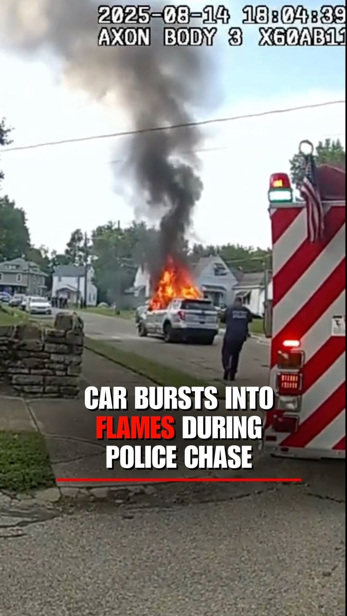 WATCH: A high-speed police chase comes to a fiery end when the suspect’s car blows a tire and erupts in flames
