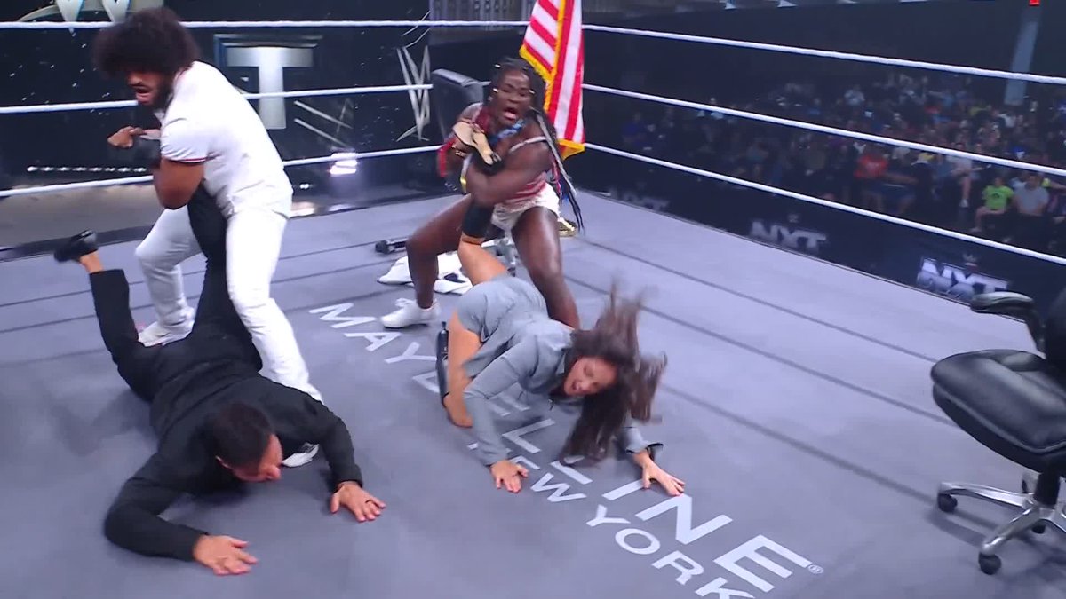 🇺🇸 vs 🇨🇦 in Lowell?!? We're getting a Mixed Tag Team Match THIS SUNDAY at Heatwave, and Tavion Heights WWE and Tyra Mae Steele just gave us a little preview!