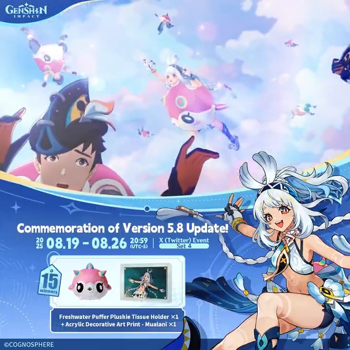 ✨Set 4✨ Commemoration of Version 5.8 Update 🎁Participate for a chance to win official merchandise. How to Participate: ① Follow Genshin Impact ② Retweet this post You can instantly check the event results here>>> #GenshinImpact