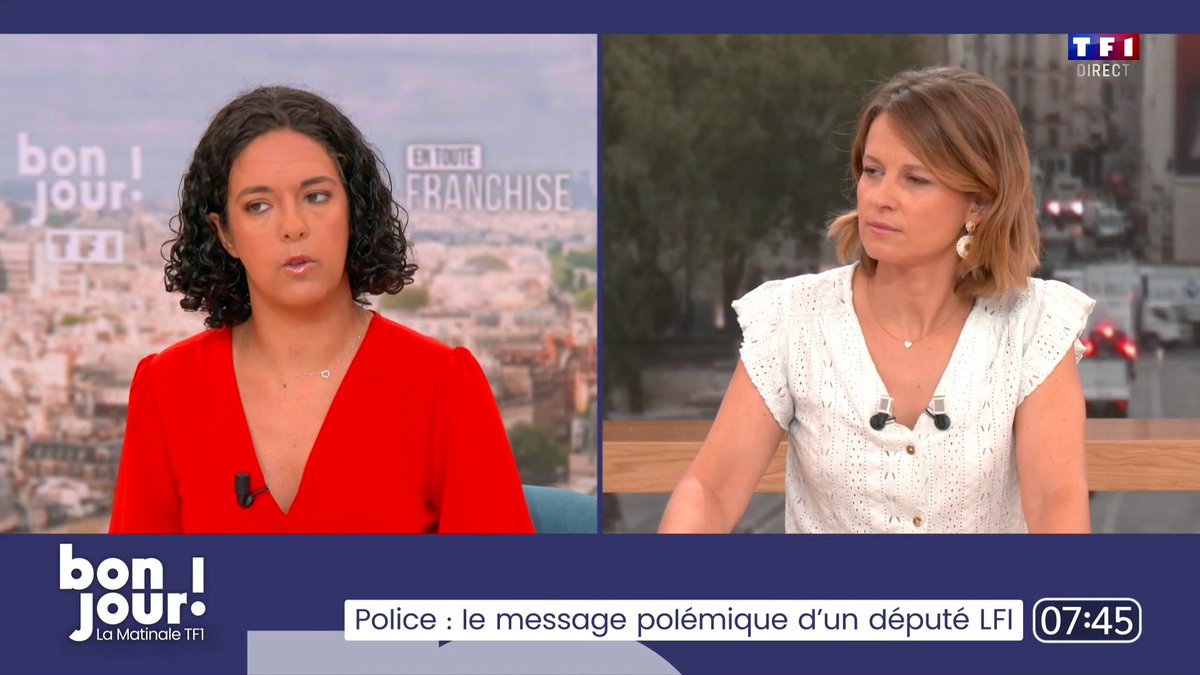 🔴 Message polémique d'un député LFI - "Retailleau utilise les moyens de l'État pour s'en prendre à des opposants politiques (...) Allez dire à la famille Traoré que la police ne tue pas." ▶️ Manon Aubry (Manon Aubry), eurodéputée LFI, invitée de #BonjourLaMatinaleTF1