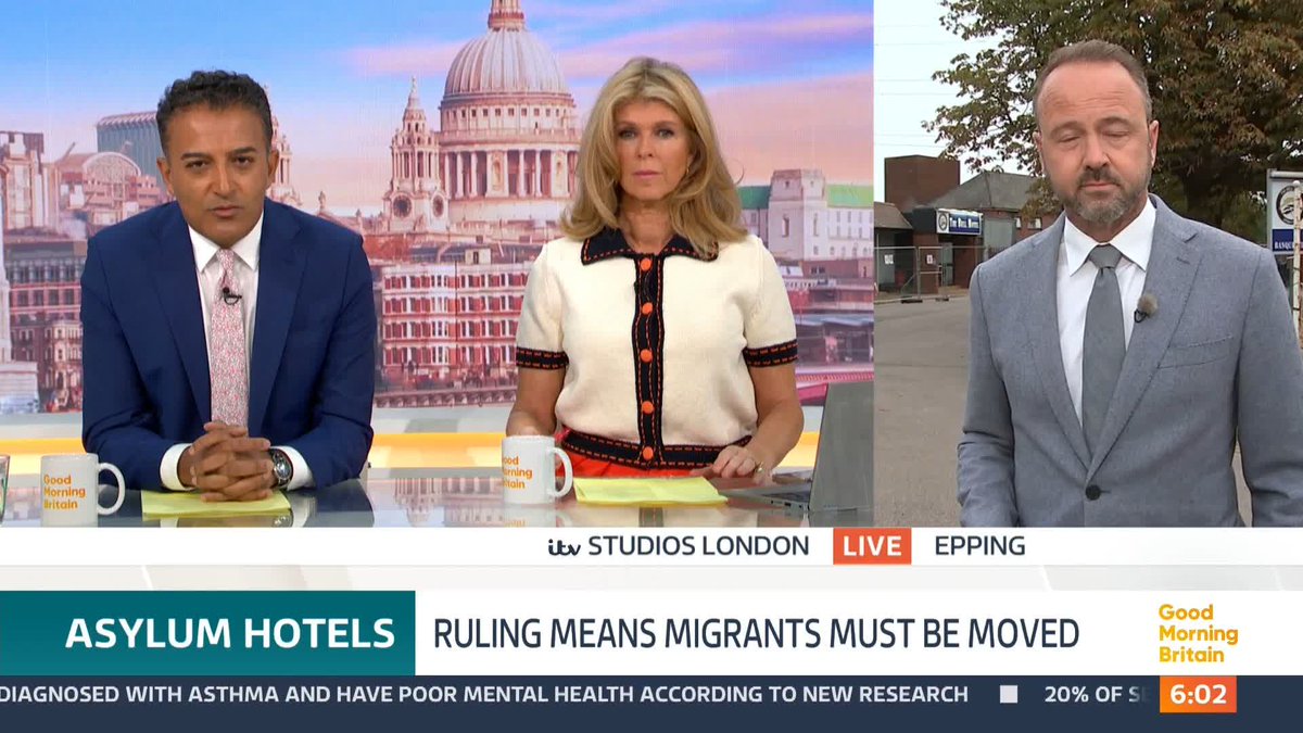 A second local authority has begun legal action to remove asylum seekers from a hotel in its area. The leader of Broxbourne Council told GMB that it has told the Home Office it won't accept migrants being moved from the Bell Hotel in neighbouring Essex. @swainitv reports.
