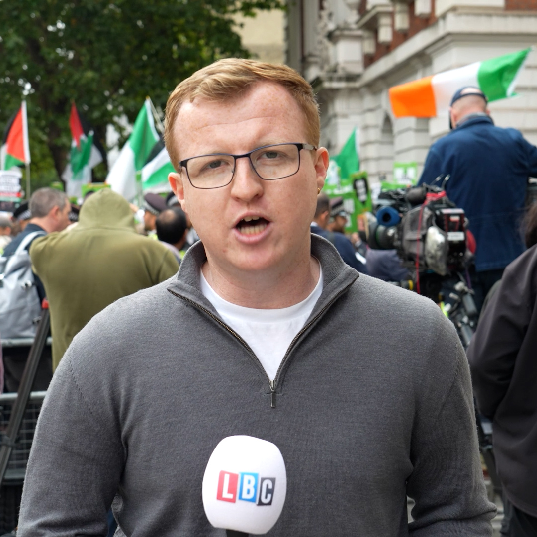 Kneecap’s Mo Chara arrives in court on a terrorism charge over ‘displaying a Hezbollah flag’, Fraser Knight reports.