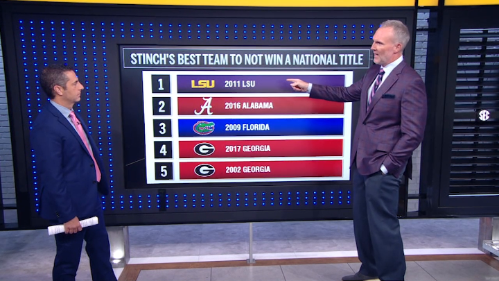 1) 2011 LSU 2) 2016 Alabama 3) 2009 Florida 4) 2017 Georgia 5) 2002 Georgia matt stinchcomb ranks the best SEC football teams to not win a national title 👀