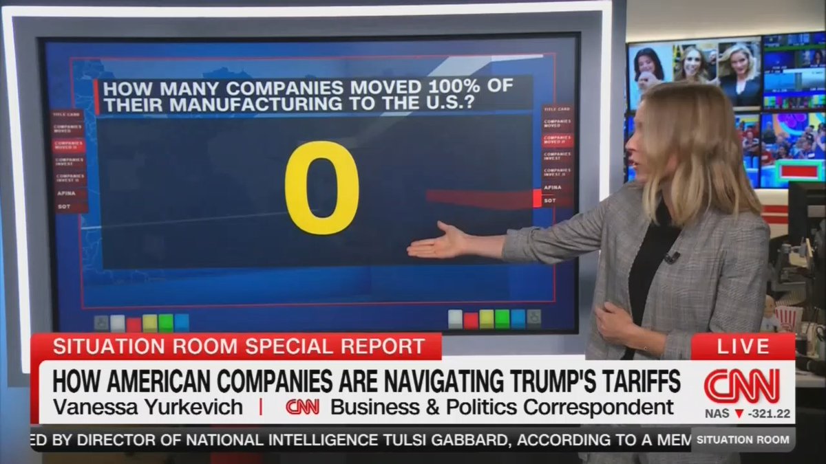 Reporter: Trump says that he likes tariffs because they will bring manufacturing back to the United States. How many companies have moved 100% of their manufacturing to the US since Trump took office? Well, the answer is pretty clear. Zero.
