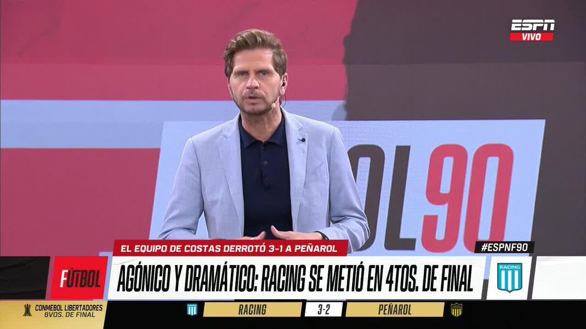 MÍSTICA Y CORAJE El editorial del Sebastián Vignolo sobre la agónica clasificación de Racing a cuartos, tras vencer a Peñarol por la CONMEBOL #Libertadores. ▶️ Mirá #ESPNF90 en el Plan Premium de #DisneyPlus