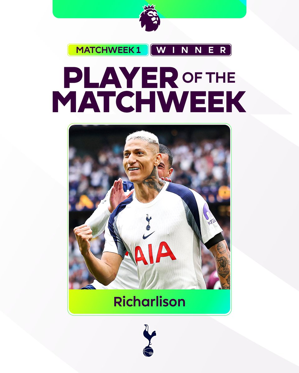 You have voted Richarlison as Player of the Matchweek for the opening weekend! 💫 Relive his stunning brace in Tottenham Hotspur’s 3-0 win v Burnley 👇
