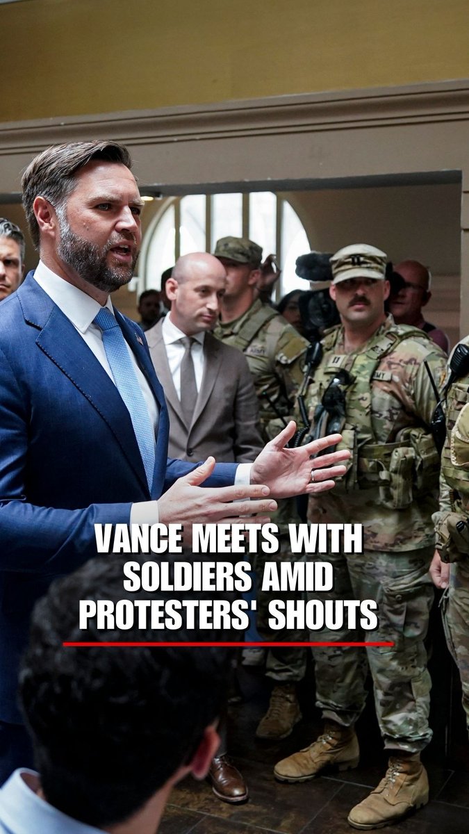 Vice President JD Vance greets soldiers in Union Square, despite massive protests from demonstrators.