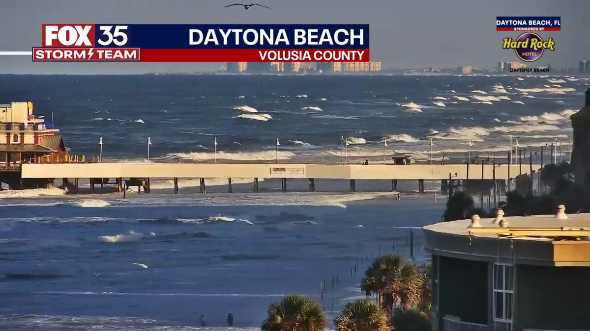 That surf is ROCKIN right now at Daytona Beach from Hurricane #Erin... just the 3rd High Surf Advisory ever in the month of August. There's no beach at Daytona! Couple 10 footers mixed in here.