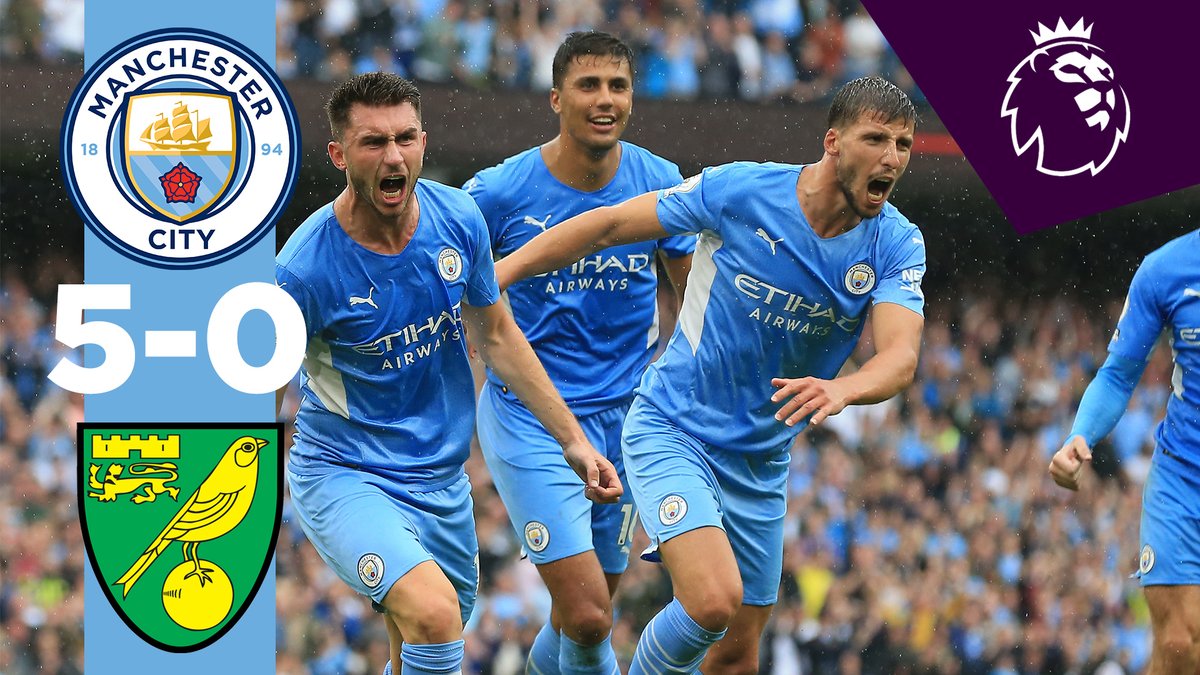#OnThisDay: #ManCity 5-0 Norwich [2021] ⚽️ [7' OG] Tim Krul ⚽️ [22'] Jack Grealish ⚽️ [64'] Aymeric Aymeric Laporte ⚽️ [71'] Raheem Raheem Sterling ⚽️ [84'] Riyad Riyad Mahrez
